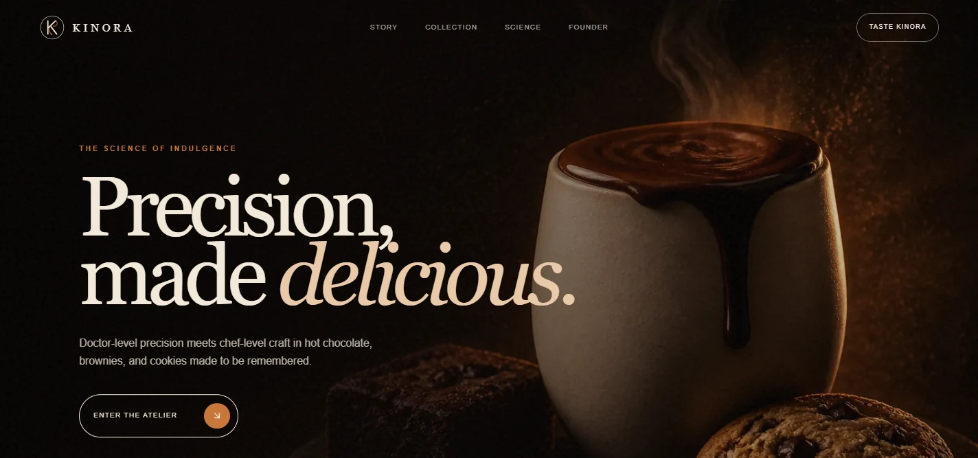 Kinora: premium food brand website: Emerald Windows portfolio